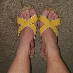 Yellow wedge sandals